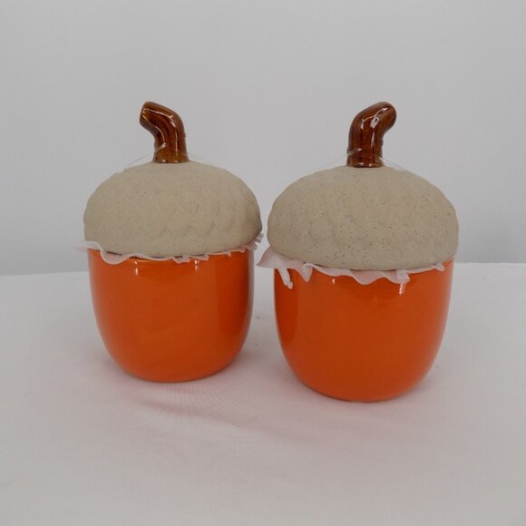 Set of 2 Ashland Heirloom Harvest Decorative Acorn Shaped Orange Container New - Picture 1 of 8